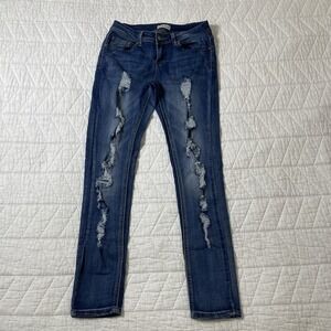 Women's Salvaje Denim Mid Rise Skinny Jeans Blue Medium Wash Distressed Size 5